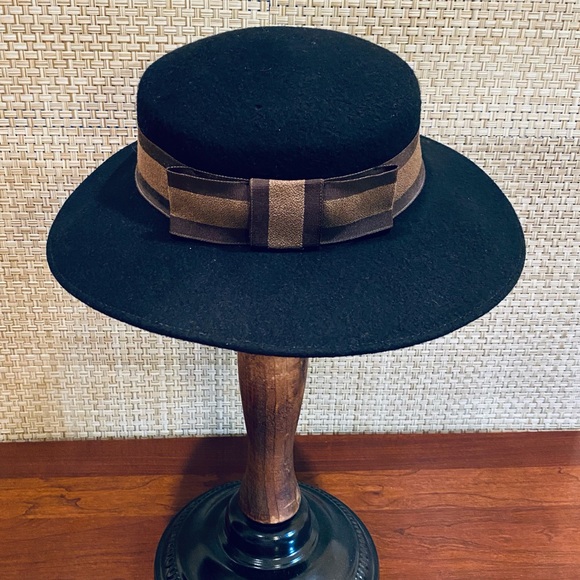 🌟HP🌟ANTQ 1920s Black Wool Wide Brim Hat - Picture 5 of 11